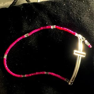 Beaded cross anklet pink💗
